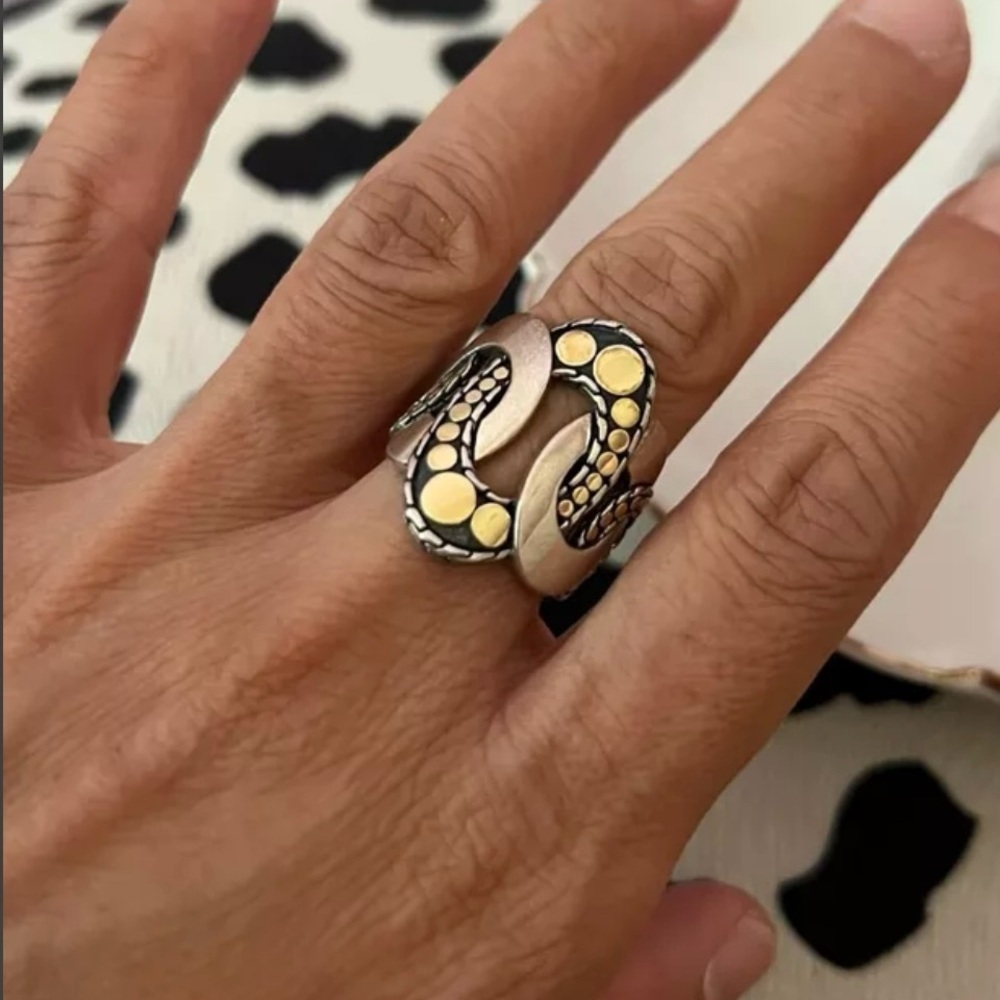 John Hardy 18k gold/sterling silver oval dot ring size 7.5